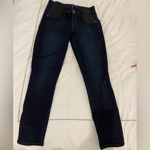 Paige Skinny Maternity Jeans, dark blue wash with elastic side panels